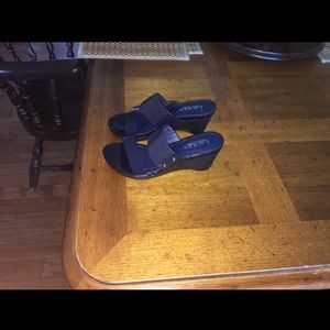 Ralph Lauren navy blue open-toe wedges